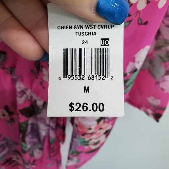 NWT Womens Floral Swimsuit Coverup Sz M Pink Sheer Cinched Waist V-Neck Beach‎ - Picture 14 of 16